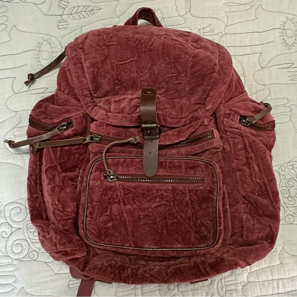 NWT Free People Malta Velvet Backpack Sepia Rose